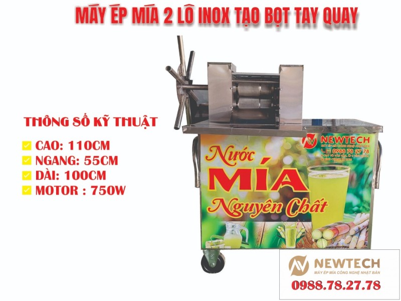 Máy ép mia 02 lô inox kim cương tạo bọt tay quay