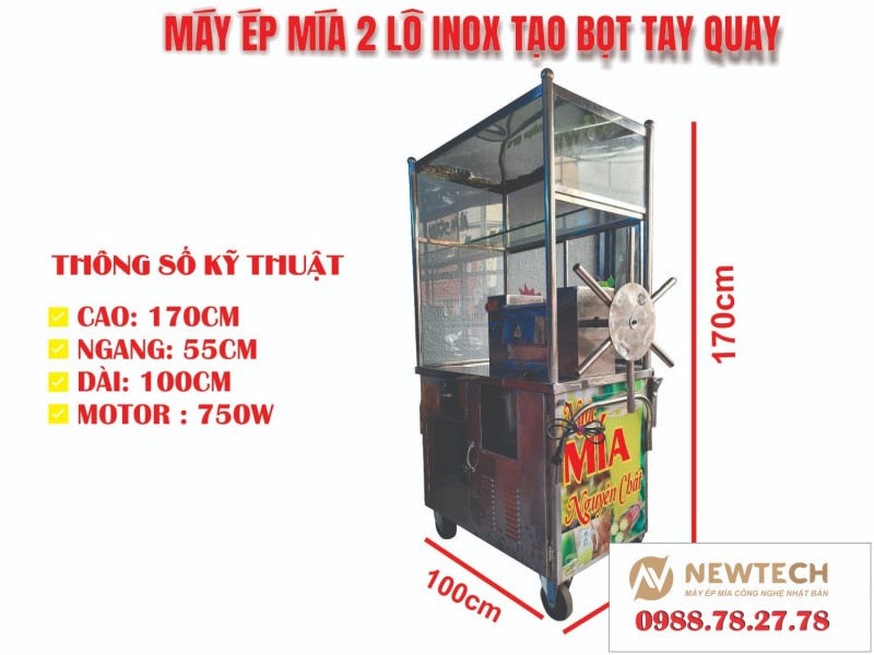Máy ép mia Tk02 lô inox tạo bọt tay quay