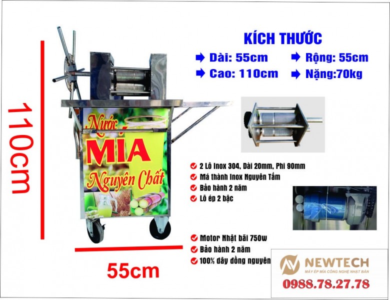 Máy ép mía mini 02 lô inox kim cương tạo bọt tay quay